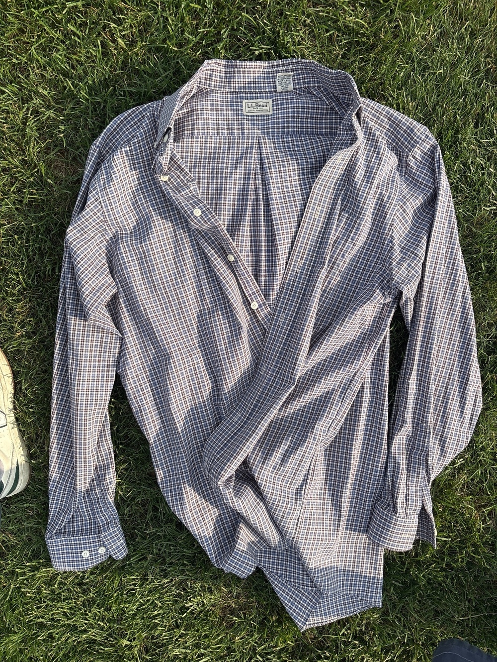 L.L. Bean Men's XL Tall Blue and White Check Button-Down Shirt